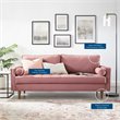 Pemberly Row Modern Velvet Sofa in Dusty Rose with Walnut Legs