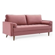 Pemberly Row Modern Velvet Sofa in Dusty Rose with Walnut Legs