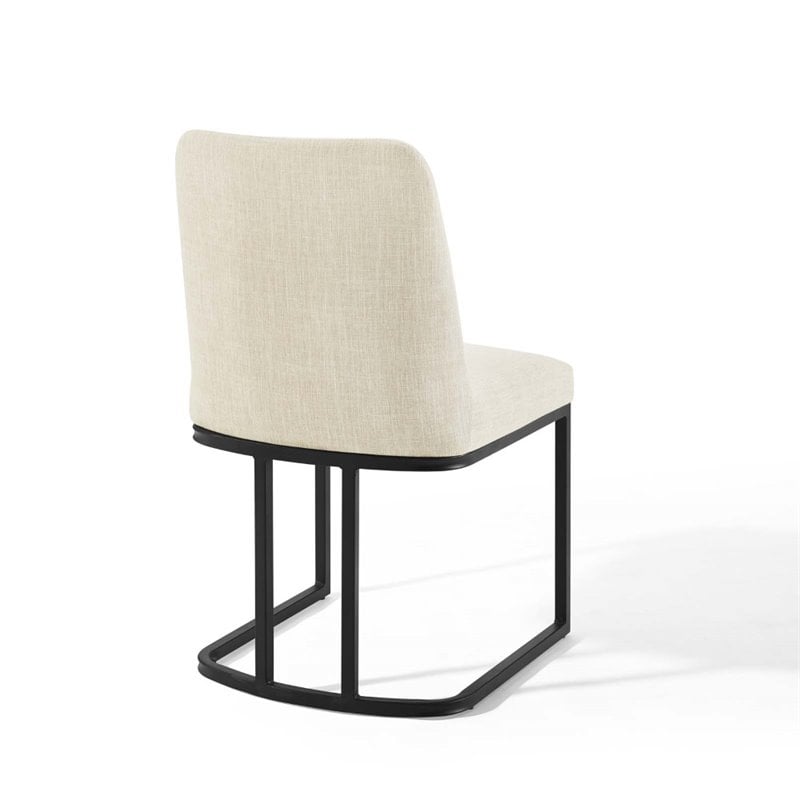 Pemberly Row Sled Base Dining Side Chair in Black and Beige Fabric