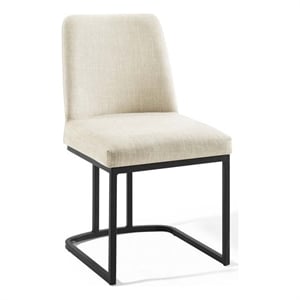 Pemberly Row Sled Base Dining Side Chair in Black and Beige Fabric