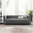 Pemberly Row Channel Tufted Velvet Sofa in Grey Fabric Finish