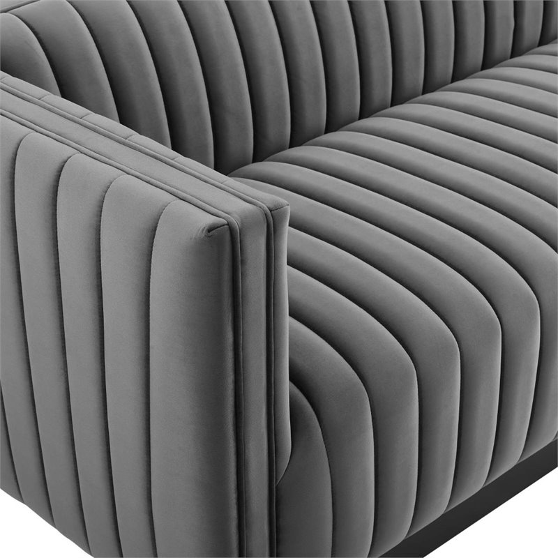 Pemberly Row Channel Tufted Velvet Sofa in Grey Fabric Finish