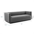 Pemberly Row Channel Tufted Velvet Sofa in Grey Fabric Finish