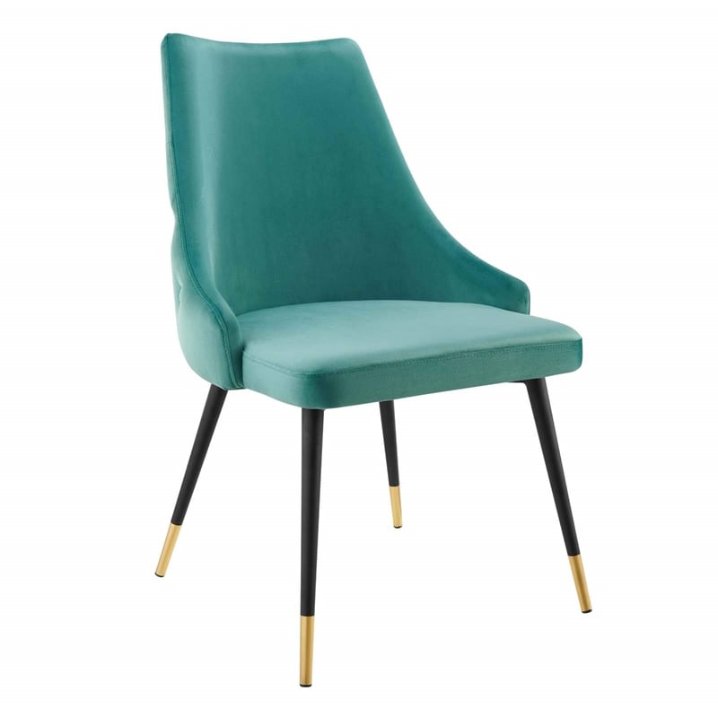 Pemberly Row Modern Velvet Dining Side Chairs in Teal & Gold (Set of 2)