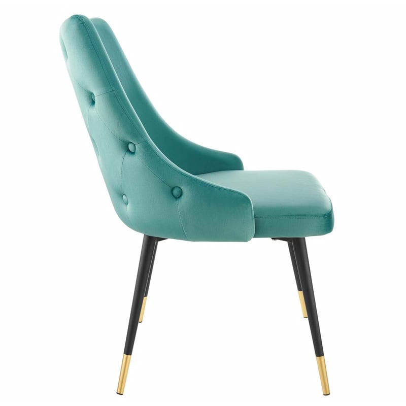 Pemberly Row Modern Velvet Dining Side Chairs in Teal & Gold (Set of 2)