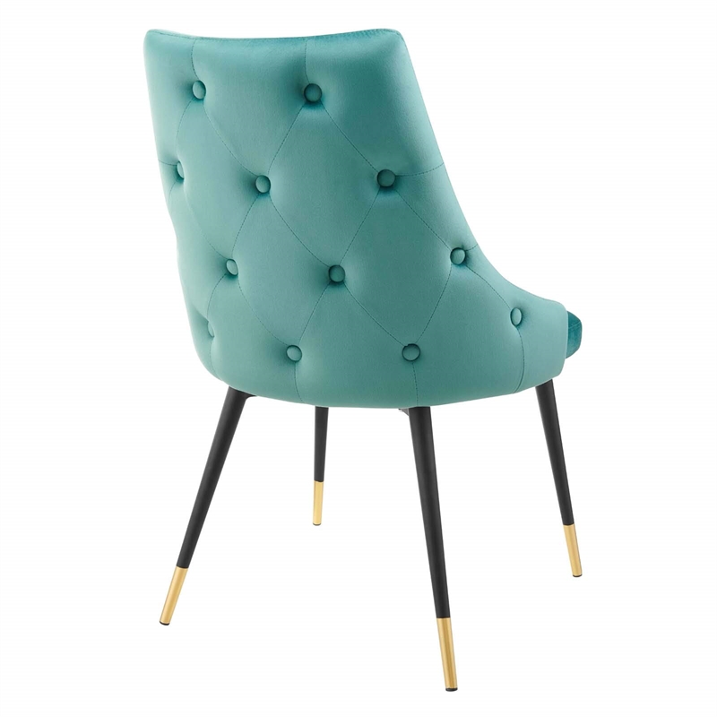 Pemberly Row Modern Velvet Dining Side Chairs in Teal & Gold (Set of 2)