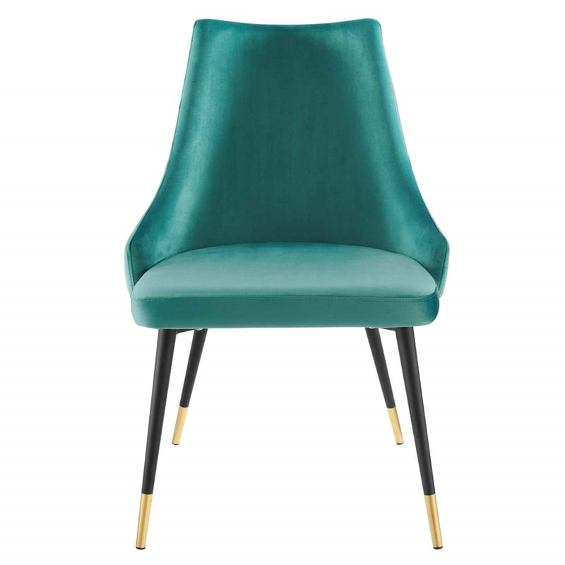 Pemberly Row Modern Velvet Dining Side Chairs in Teal & Gold (Set of 2)