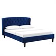 Pemberly Row Tufted Wingback Queen Velvet Platform Bed in Navy