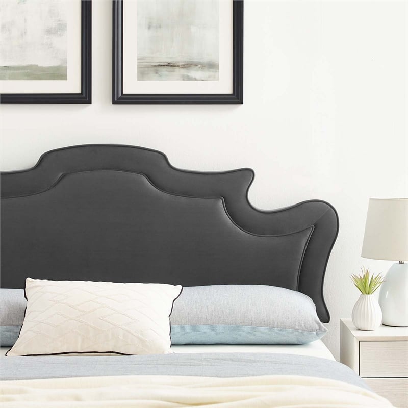 Pemberly Row Performance Velvet Twin Headboard in Charcoal