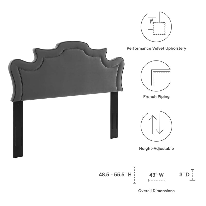 Pemberly Row Performance Velvet Twin Headboard in Charcoal