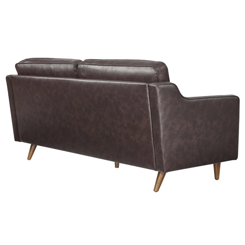Pemberly Row Genuine Leather Upholstered Sofa in Brown Finish