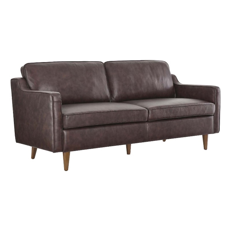 Pemberly Row Genuine Leather Upholstered Sofa in Brown Finish