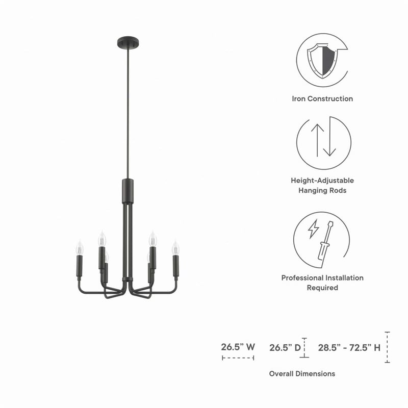 Pemberly Row 6-Light Modern Iron Metal Chandelier in Black Finish