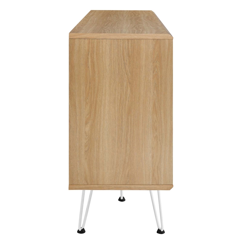 Pemberly Row Oak Wood Grain Laminate Sideboard with Mesh Doors