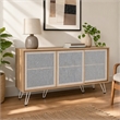 Pemberly Row Oak Wood Grain Laminate Sideboard with Mesh Doors