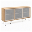 Pemberly Row Oak Wood Grain Laminate Sideboard with Mesh Doors