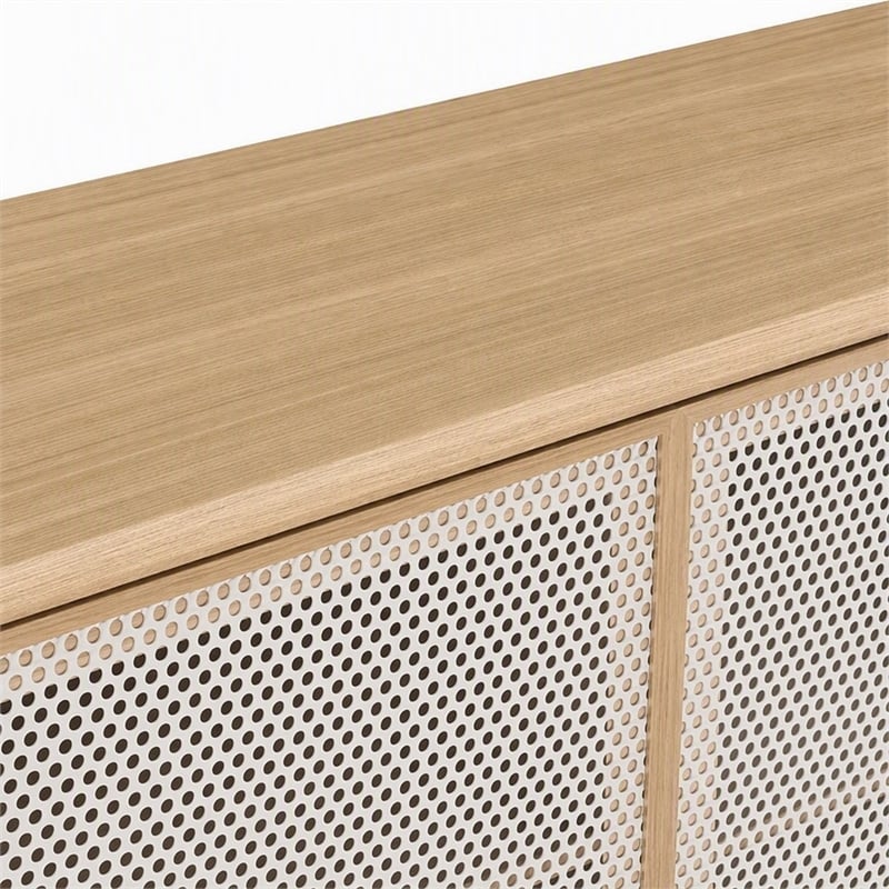 Pemberly Row Oak Wood Grain Laminate Sideboard with Mesh Doors