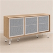 Pemberly Row Oak Wood Grain Laminate Sideboard with Mesh Doors
