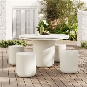 Pemberly Row 5-Piece Concrete Dining Table Set in White for Indoor/Outdoor