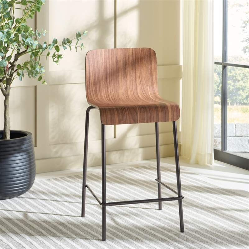Pemberly Row Metal and Wood Counter Stool in Brown and Black