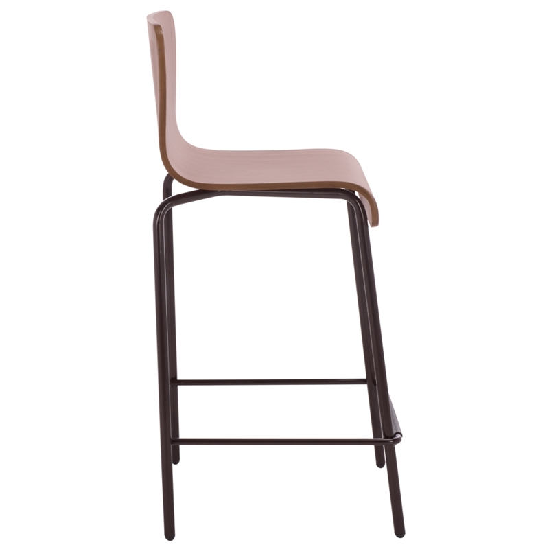 Pemberly Row Metal and Wood Counter Stool in Brown and Black