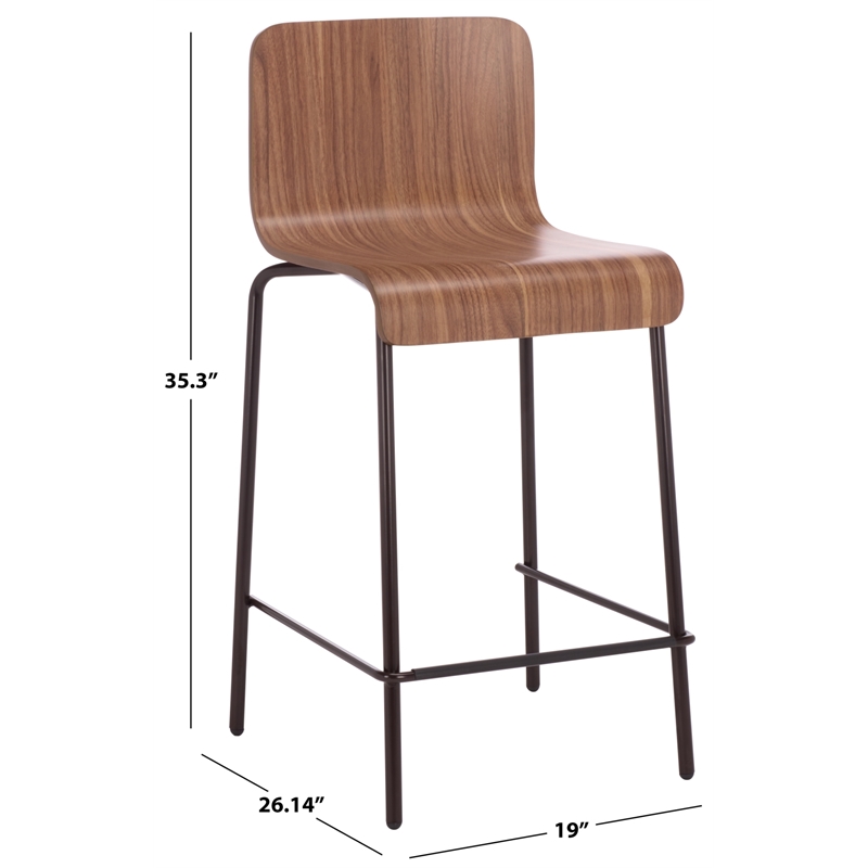 Pemberly Row Metal and Wood Counter Stool in Brown and Black