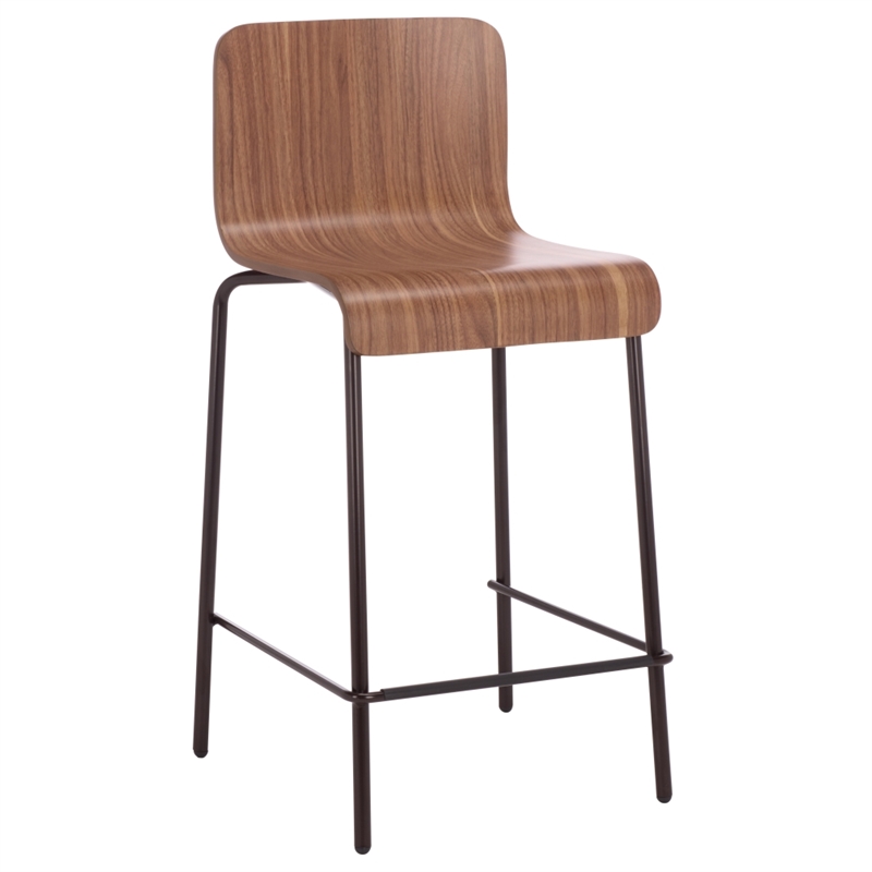 Pemberly Row Metal and Wood Counter Stool in Brown and Black