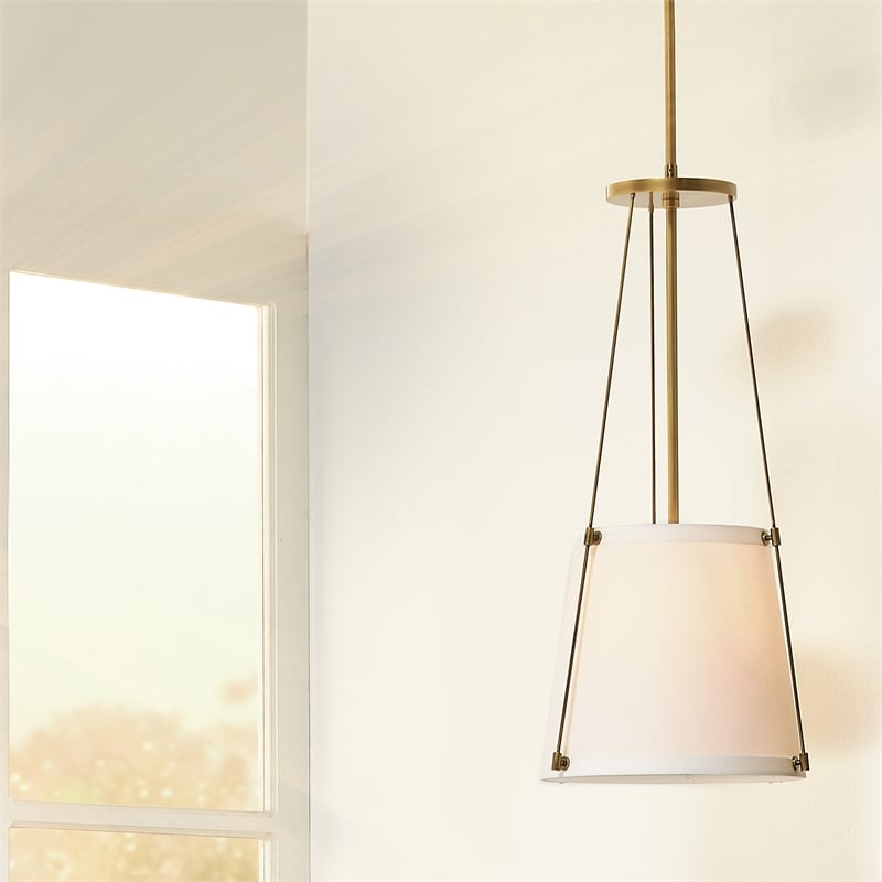 Pemberly Row 1-Light Metal and Linen Pendant in Brass/Off White