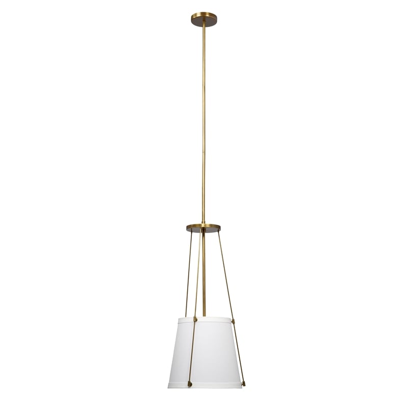 Pemberly Row 1-Light Metal and Linen Pendant in Brass/Off White