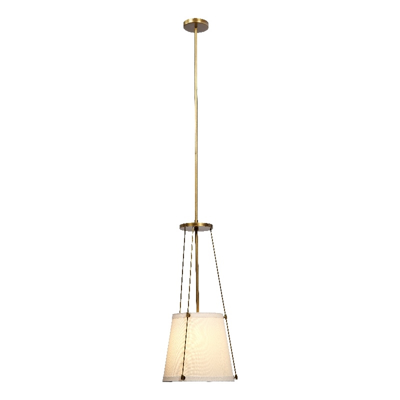 Pemberly Row 1-Light Metal and Linen Pendant in Brass/Off White