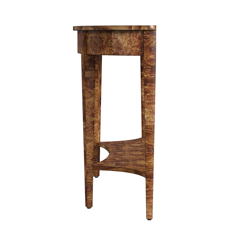 Pemberly Row Burl Wood Demilune Console Table in Medium Brown