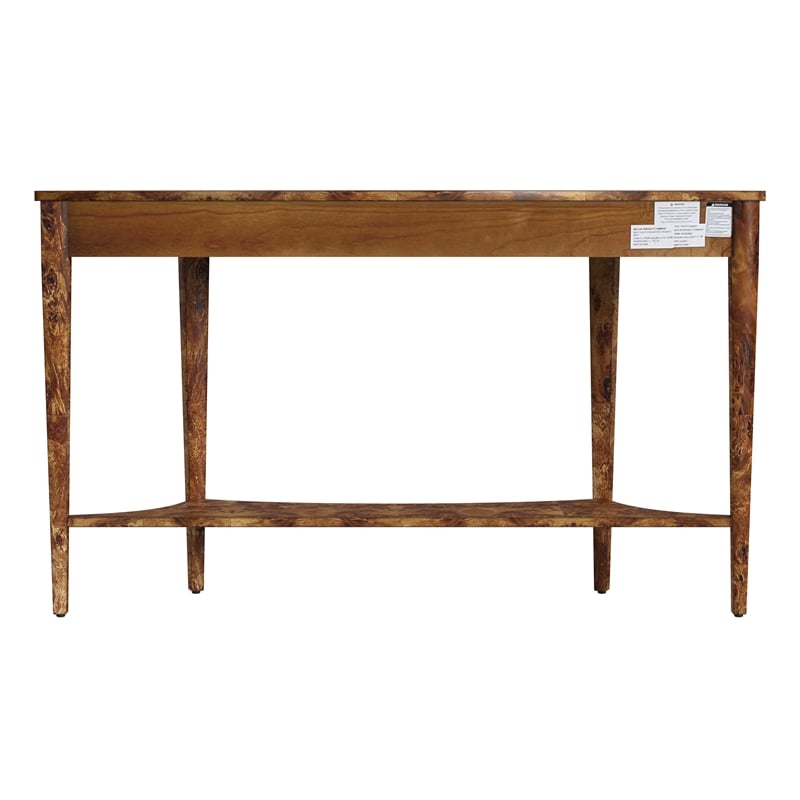 Pemberly Row Burl Wood Demilune Console Table in Medium Brown