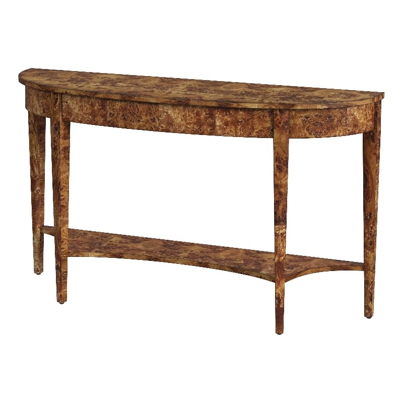 Pemberly Row Burl Wood Demilune Console Table in Medium Brown