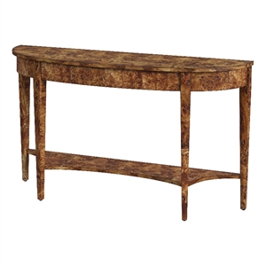 Pemberly Row Burl Wood Demilune Console Table in Medium Brown