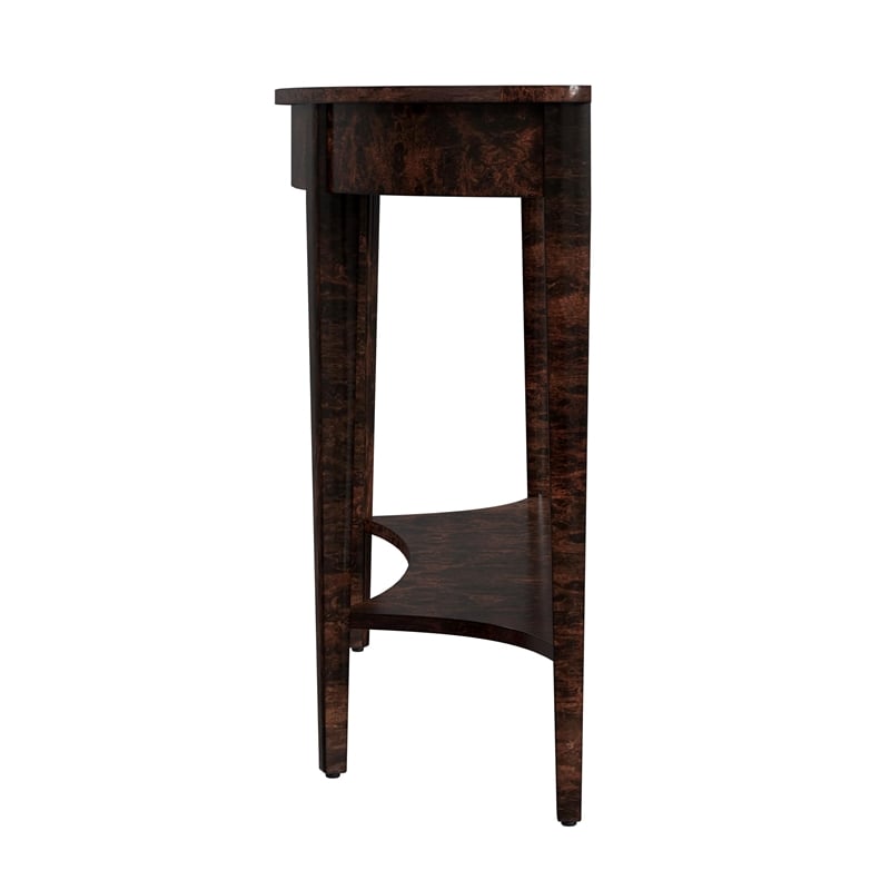 Pemberly Row Burl Wood Demilune Console Table in Dark Brown