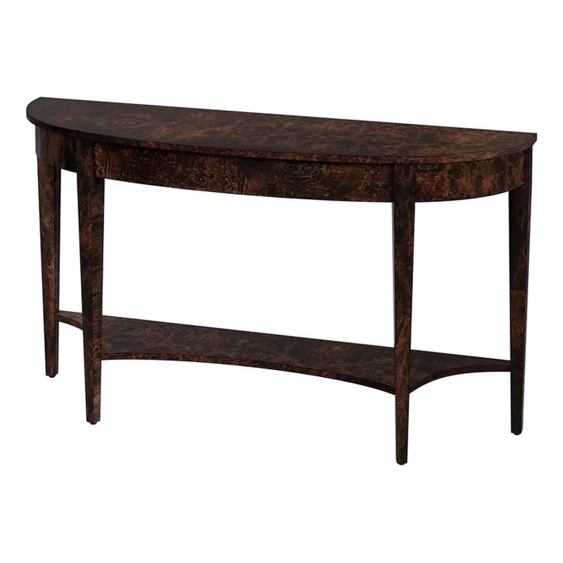 Pemberly Row Burl Wood Demilune Console Table in Dark Brown