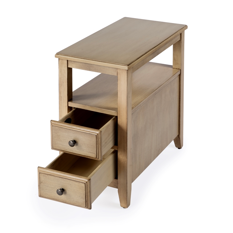 Pemberly Row Marcus Wood Side Table with Storage in Antique Beige Finish