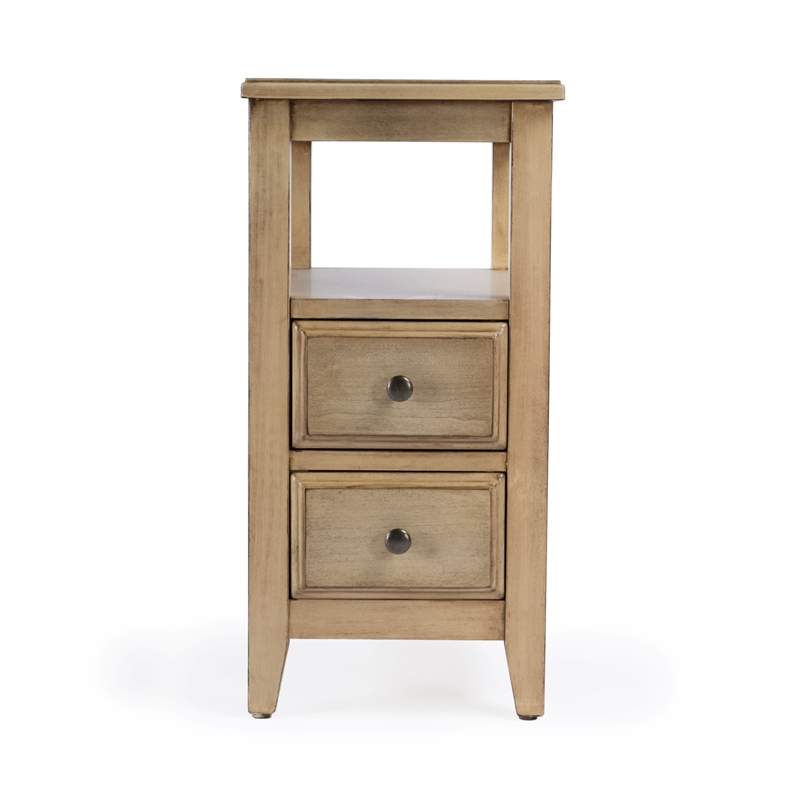 Pemberly Row Marcus Wood Side Table with Storage in Antique Beige Finish