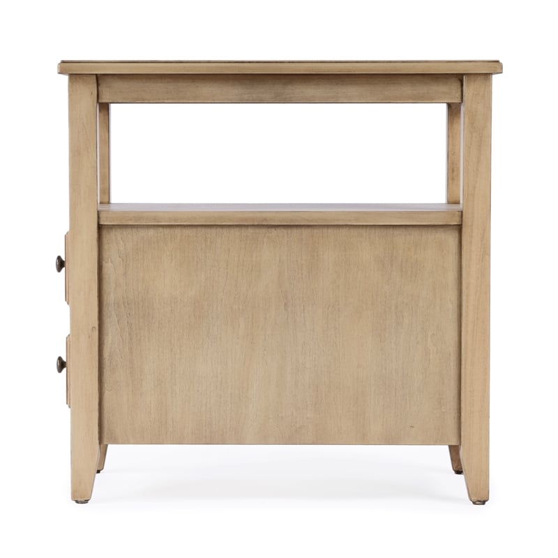 Pemberly Row Marcus Wood Side Table with Storage in Antique Beige Finish