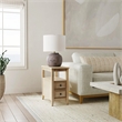 Pemberly Row Marcus Wood Side Table with Storage in Antique Beige Finish