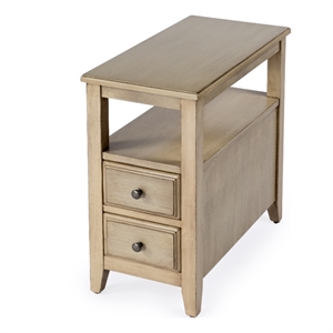 Pemberly Row Marcus Wood Side Table with Storage in Antique Beige Finish