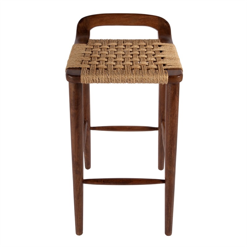 Pemberly Row Luna Wood and Jute Woven Counter Stool in Brown Finish