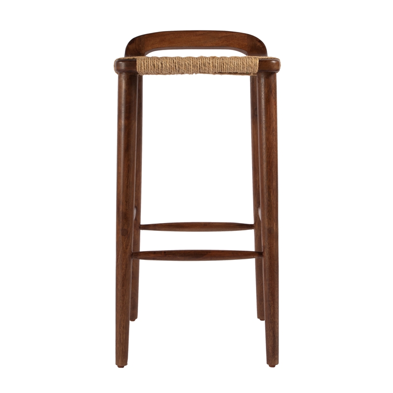Pemberly Row Luna Wood and Jute Woven Counter Stool in Brown Finish