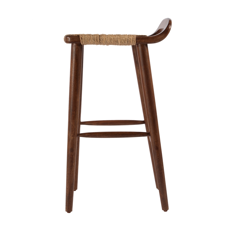 Pemberly Row Luna Wood and Jute Woven Counter Stool in Brown Finish