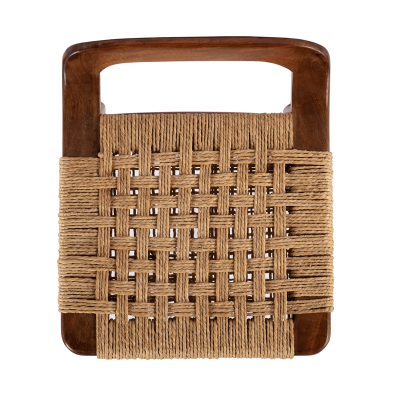 Pemberly Row Luna Wood and Jute Woven Counter Stool in Brown Finish