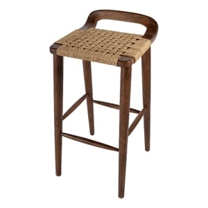 Pemberly Row Luna Wood and Jute Woven Counter Stool in Brown Finish