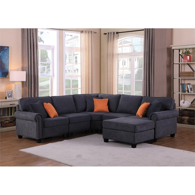 Pemberly Row Woven Fabric U-Shaped Sectional Sofa in Dark Gray