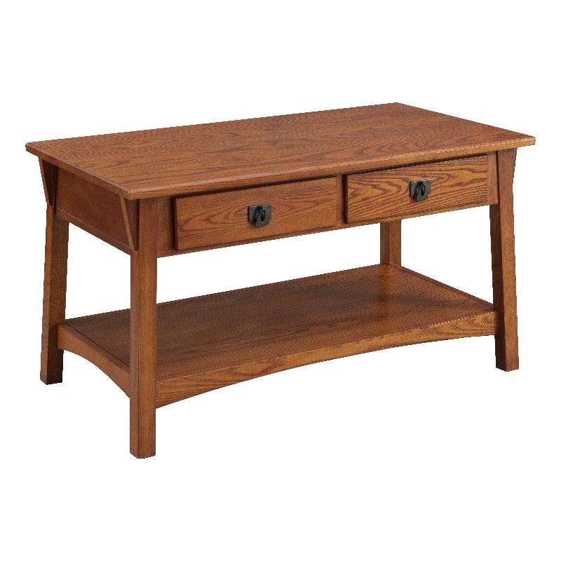 Pemberly Row Wood Coffee Table with Two-Drawer Storage in Russet Finish