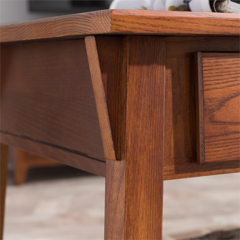 Pemberly Row Wood Coffee Table with Two-Drawer Storage in Russet Finish