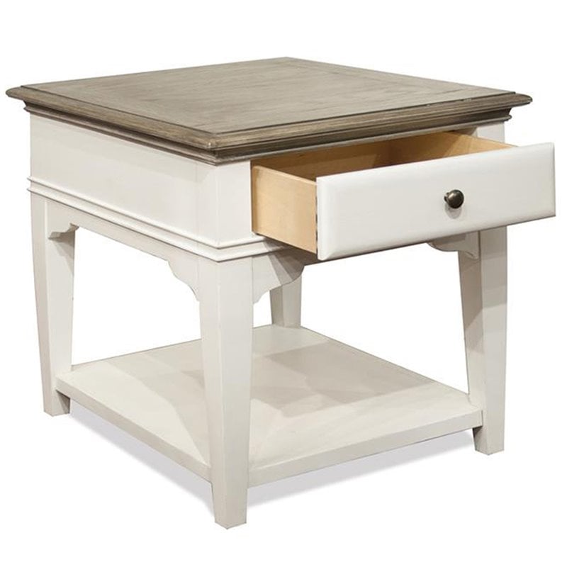 Pemberly Row Wood 1-Drawer End Table in Natural and Paperwhite